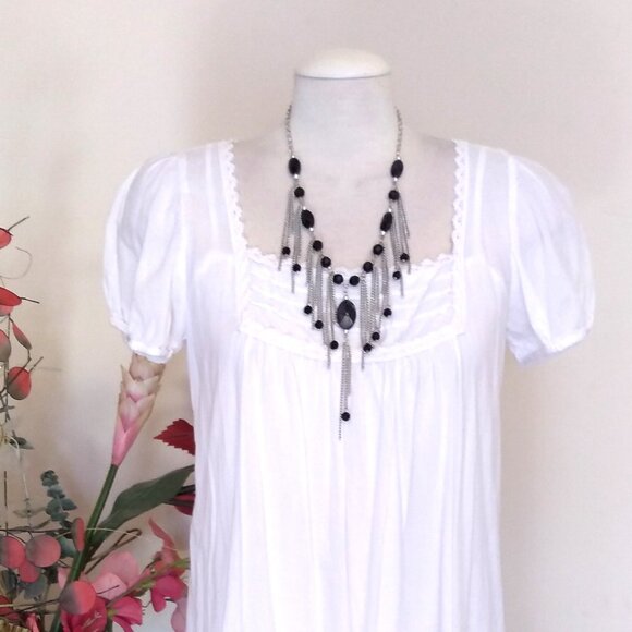 Vintage NEW new touch Black Beads VTG Silver Tone Necklace - Picture 1 of 8